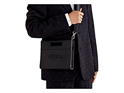 Fendi Logo 2-Way Smooth Black Leather Small Tote Bag