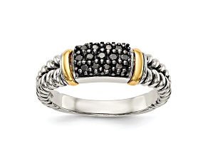 Sterling Silver with 14K Accent Antiqued Black Diamond and Black Rhodium Ring