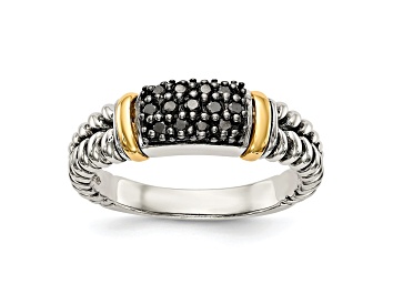 Picture of Sterling Silver with 14K Accent Antiqued Black Diamond and Black Rhodium Ring