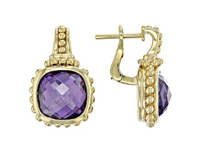 Judith Ripka 16ctw Purple Cubic Zirconia 14k Gold Clad Drop Earrings