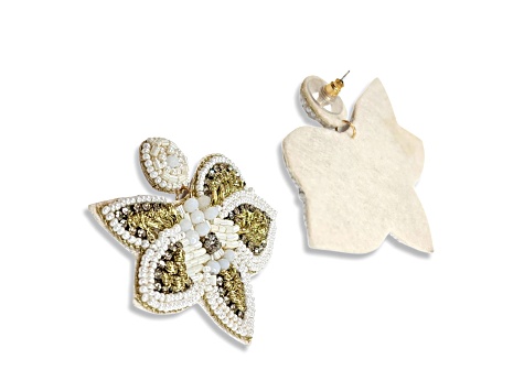 White Seed Beads With Clear Crystal Butterfly Earring