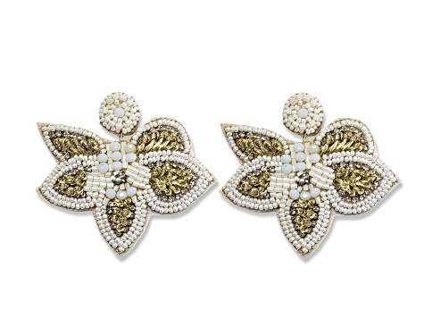 White Seed Beads With Clear Crystal Butterfly Earring