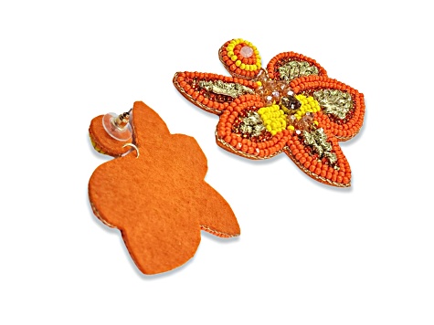 Orange Seed Beads With Clear Crystal Butterfly Earring