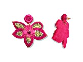 Pink Seed Beads With Clear Crystal Butterfly Earring