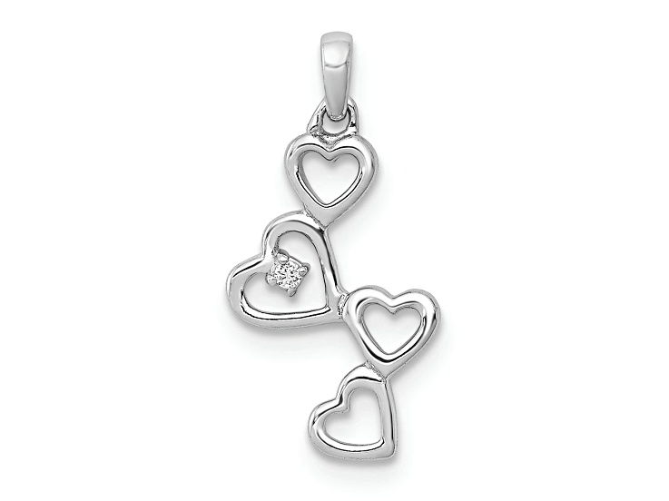 Rhodium Over 10k White Gold Diamond Four Hearts Pendant
