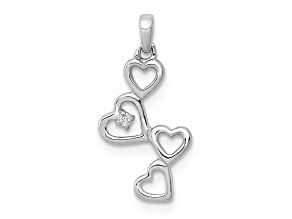 Rhodium Over 10k White Gold Diamond Four Hearts Pendant