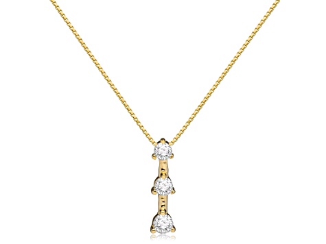 White Cubic Zirconia 14k Yellow Gold Pendant With Chain 0.20ctw