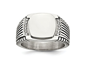 Stainless Steel Polished with Cubic Zirconia Signet Ring