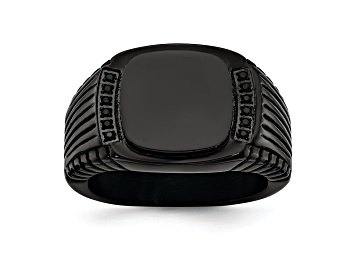 Picture of Stainless Steel Polished Black IP-plated with Black Cubic Zirconia Signet Ring