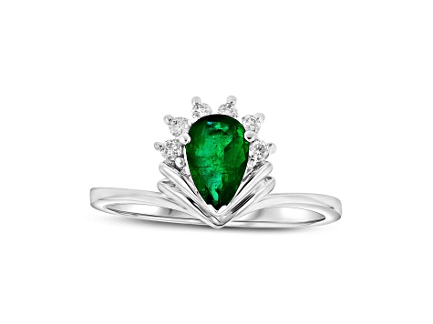 0.80ctw Emerald and Diamond Ring in 14k White Gold