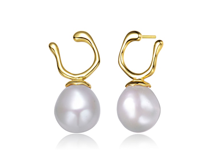Genuine Freshwater Pearl, 14K Yellow Gold Plated over Sterling