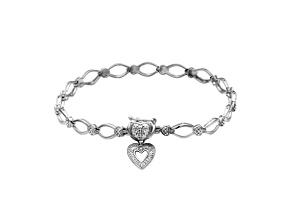 White Diamond Accent Rhodium Over Sterling Silver Heart Charm Bracelet