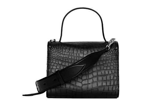 Alexander McQueen The Story Croc Print Leather Black Satchel