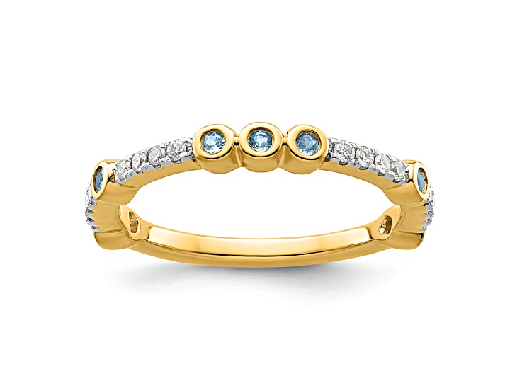 14K Yellow Gold Stackable Expressions Aquamarine and Diamond Ring 0.285ctw