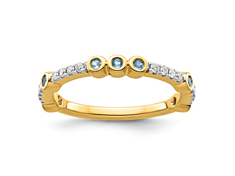 14K Yellow Gold Stackable Expressions Aquamarine and Diamond Ring 0.285ctw