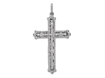 Picture of Rhodium Over 14K White Gold 1ct. Diamond Budded Cross Pendant