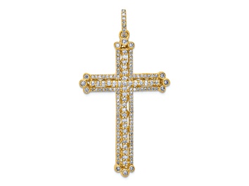 Picture of 14K Yellow Gold Diamond Budded Cross Pendant