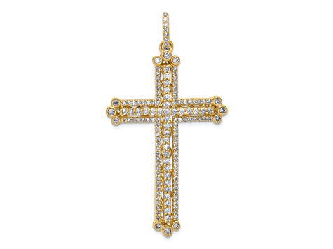 14K Yellow Gold Diamond Budded Cross Pendant - 13054B | JTV.com