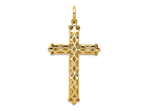 14K Yellow Gold Diamond Budded Cross Pendant