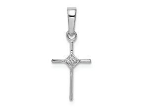 Rhodium Over 10k White Gold Small Diamond Cross Pendant