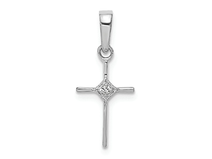 Rhodium Over 10k White Gold Small Diamond Cross Pendant