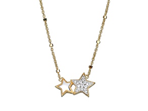 White Cubic Zirconia 18K Yellow Gold Over Sterling Silver Star Necklace 0.15ctw