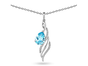 Natural Sky Blue Topaz Sterling Silver Pear Shape Pendant with Chain