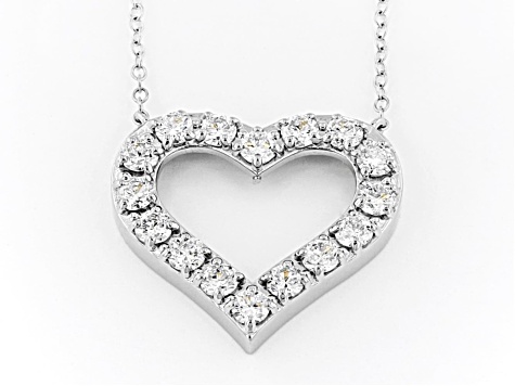 White Lab-Grown Diamond 14kt White Gold Heart Necklace 1.00ctw