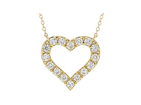 White Lab-Grown Diamond 14kt Yellow Gold Heart Necklace 1.00ctw