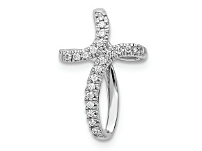 Rhodium Over 10k White Gold Diamond Cross Chain Slide Pendant