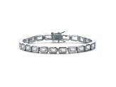 Rhodium Plated over Brass with Emerald-Cut Clear Cubic Zirconia Tennis Bracelet