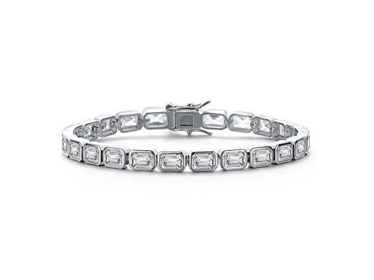 Clear Cubic Zirconia, Rhodium Plated over Brass Tennis Bracelet