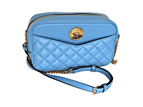 Versace La Medusa Blue Quilted Lamb Leather Medium Crossbody Bag