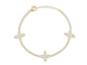 Sterling Statements 14K Yellow Gold Over Sterling Silver CZ Tri Clover Tennis Bracelet