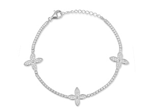 Sterling Statements Rhodium Over Sterling Silver CZ Tri Clover Tennis Bracelet