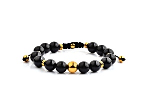 Invicta Jewelry Men's Onyx Stone and Yellow Steel Bead Adjustable Bracelet (10mm)