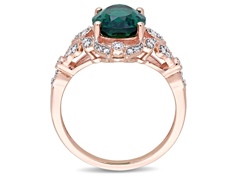 3.50ctw Lab Created Emerald and White Diamond 10k Rose Gold Ring