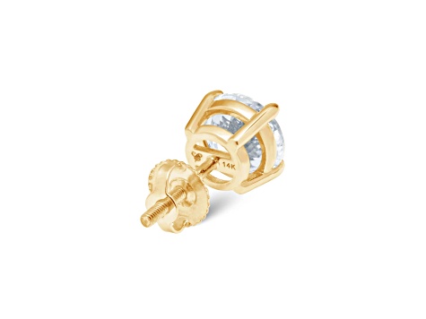 White Cubic Zirconia 14k Yellow Gold Studs With Velvet Gift Box 1.50ctw