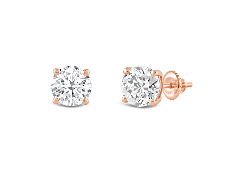 White Cubic Zirconia 14k Rose Gold Studs With Velvet Gift Box 1.50ctw