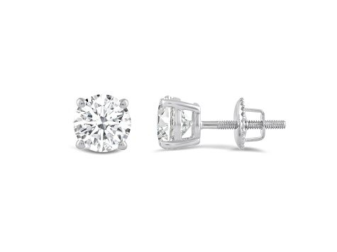 White Cubic Zirconia 14k White Gold Studs With Velvet Gift Box 1.50ctw