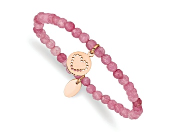 Picture of Rose Stainless Steel Polished Heart Pink Jade Stretch Bracelet