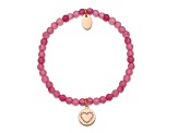 Rose Stainless Steel Polished Heart Pink Jade Stretch Bracelet