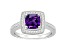 7mm Cushion Amethyst 1/4 ctw Diamond Rhodium Over Sterling Silver Halo Ring