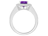 7mm Cushion Amethyst 1/4 ctw Diamond Rhodium Over Sterling Silver Halo Ring