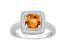 7mm Cushion Citrine 1/4 ctw Diamond Rhodium Over Sterling Silver Halo Ring