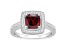 7mm Cushion Garnet 1/4 ctw Diamond Rhodium Over Sterling Silver Halo Ring