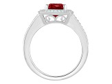 7mm Cushion Garnet 1/4 ctw Diamond Rhodium Over Sterling Silver Halo Ring