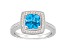 7mm Cushion Blue Topaz 1/4 ctw Diamond Rhodium Over Sterling Silver Halo Ring