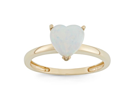 Lab Created Opal 10K Yellow Gold Heart Ring 1.10ctw