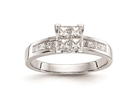 Rhodium Over 14K White Gold Diamond Cluster Engagement Ring 0.72ctw